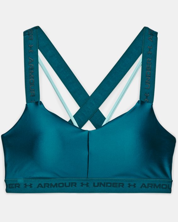 Women's UA Crossback Low Shine Sports Bra, Blue, pdpMainDesktop image number 8